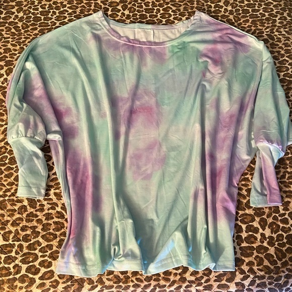 Tie Dye Drop Shoulder Batwing Top Blouse - Picture 7 of 11